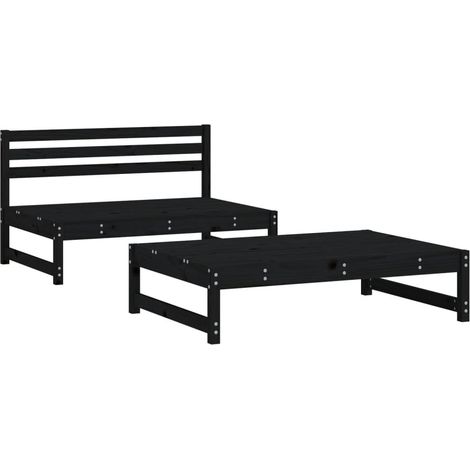 Salon de jardin 2 pcs Mobilier de jardin noir bois massif de pin (1/5)