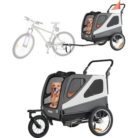 Remolque de Bicicleta para Perros, Carga de 45 kg, Carrito Portabicicletas Plegable 2 en 1 para Perros con Rueda de Liberación Rápida, Enganche Universal y Correa Interior, 1390 x 770 x 845 mm (1/5)