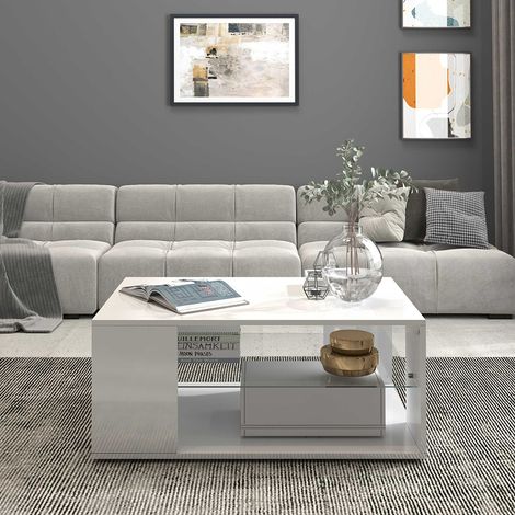 Table basse rectangulaire moderne blanc brillant Keops (1/5)