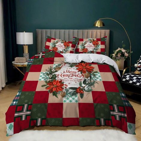 Housse de Couette et Parure de Noël pour Enfant - Ensemble de Lit 3 Pièces (140x200 cm + 2x65x55 cm) - Idée Cadeau Parfaite - Microfibre Ultra Douce(R8x140) - 140x200 (1/5)
