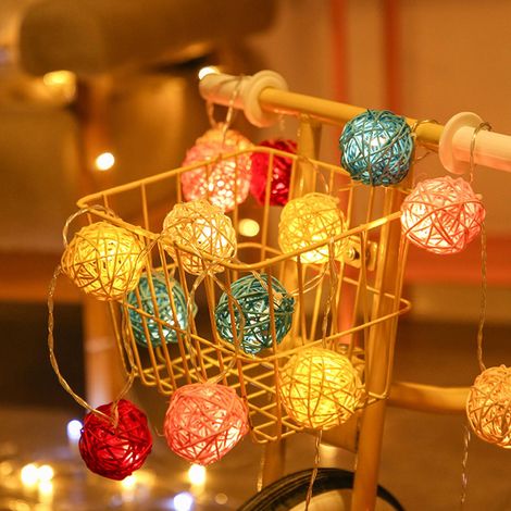 Guirlande Lumineuse LED Boule En Rotin - 3 M - 20 Ampoules - USB - Décoration Intérieure Extérieure - 1 Pièce (1/5)