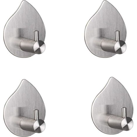 Crochet Porte-Serviettes Mural en Inox Brossé 304 [4 Pièces] - Argent - Porte-Serviettes Design sans Perçage pour Salle de Bain ou Cuisine - Plus Besoin de Perçage - Adhésif 3M de grande Qualité (1/5)