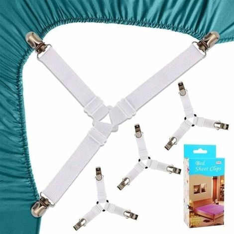 4-Piece Bed Sheet Straps, Triangle Fitted Sheet Fastener, Elastic Mattress Strap, Adjustable Sheet Strap, White Mattress Strap (1/5)