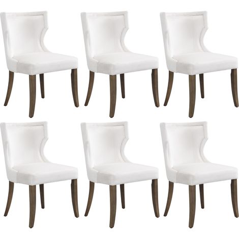 Juego de 6 sillas de comedor minimalistas modernas de terciopelo beige con cuatro patas de madera maciza, ideales para oficinas en casa, salas de estar y dormitorios. (1/5)