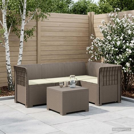 Canapé de Jardin Modulaire 4 Places avec Table Basse et Coussins PP Style Rotin Gris Clair - PANGIVO (1/5)