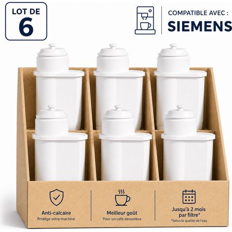 Filtre à eau compatible Siemens EQ-Series – Réduit le calcaire et le chlore – Charbon actif & résine échangeuse d’ions – Lot de 6