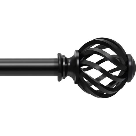 Tringle à rideaux en acier inoxydable noir mat 76-245 cm Avec embout et supports Twisted Cage - Pour salon, chambre à coucher, cuisine, balcon (1/5)