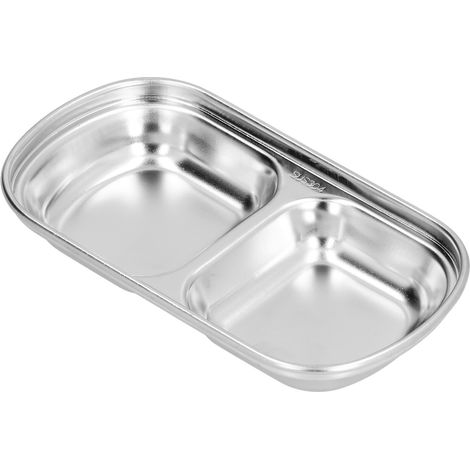 Bol à assaisonnement en acier inoxydable, pour sauce épaisse à fondue chinoise, compartimenté, bol à en-cas pour cantine, 2 compartiments (1/5)
