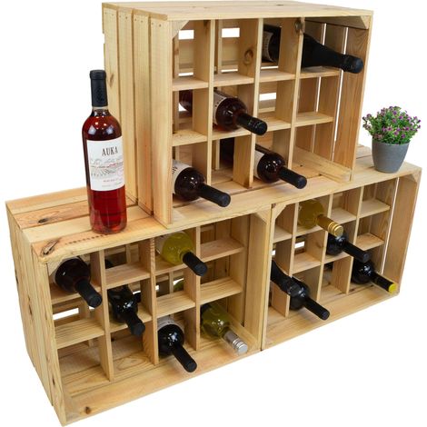 3er Set Flaschenregal Henry "12er Natur" Flaschenkiste Holzkiste Weinkiste Weinschrank Wasserkiste Weinablage (1/5)