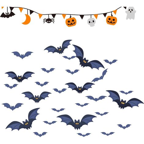 Décoration Halloween Chauves-Souris 28 Pièces Autocollants Maison Frigo Décorations de Fête d'Halloween Pour salon voiture porte réfrigérateur garage (1/5)