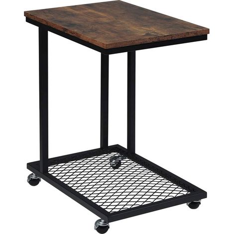 Mesa auxiliar vintage de MDF marrón y metal con ruedas 190000119