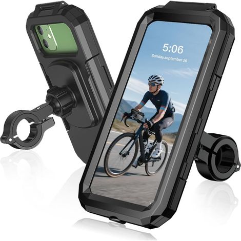 Support Téléphone Vélo Moto Universel 360° Rotation Porte Telephone Velo Guidon Etanche Support Telephone Trotinette Electrique Scooter avec Ecran Tactile pour Smartphones (1/5)
