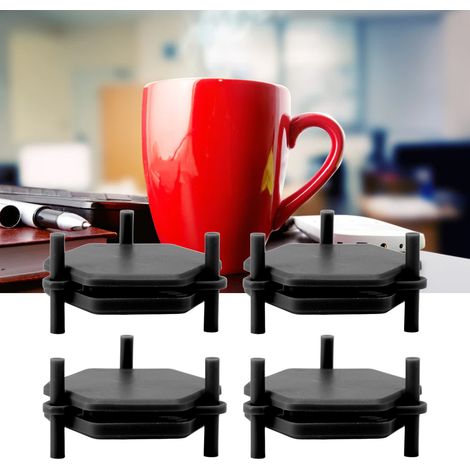 Porte-tasses hexagonal en 4 pièces, organisateur de tasses, porte-tasses télescopique réglable pour tasses à café, verres et gobelets, support empilable, noir. (1/5)