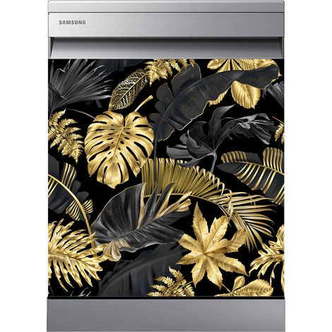 Stickers Lave vaisselle - Feuilles tropicales - 60x60 cm - Adhésif BRILLANT (1/2)