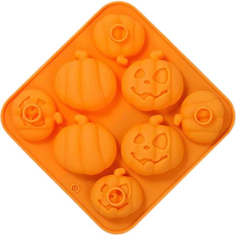 Ensemble de moules en silicone alimentaire pour gâteaux, chocolats, mousses et desserts d'Halloween - Motifs : squelette, citrouille et orange (1/5)