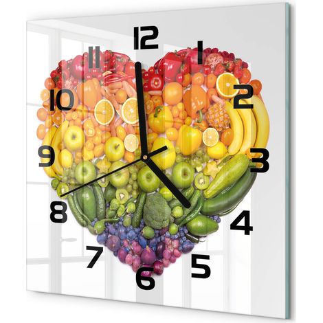 Horloge Murale Carrée Design Original Verre Silencieuse Déco Maison Cœur de légumes 30x30 cm (1/5)