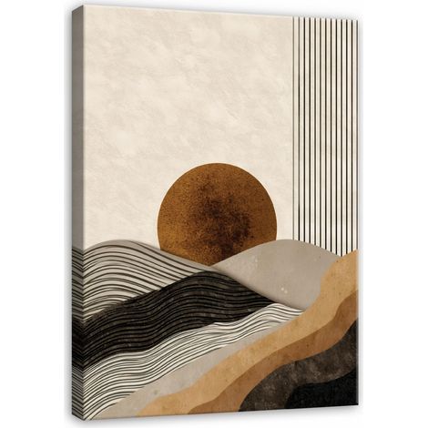 Tableau mural sur toile Abstraction art deco beige avec lignes, decoration murale elegante pour chambre et salon, impression haute definition, 120 x 80 cm