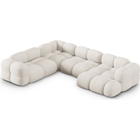Canapé d'angle gauche panoramique 5 places tissu structurel beige (1/5)