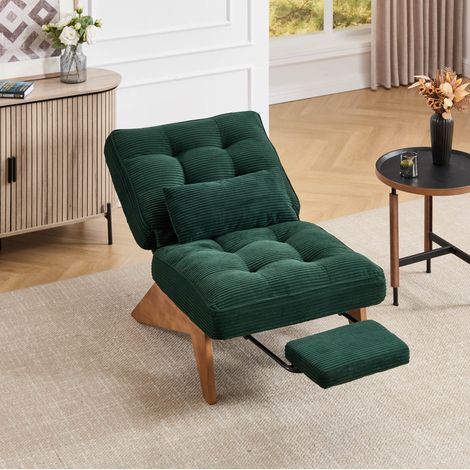 Sillón reclinable con cojín lumbar en pana verde OKMYHOME (1/5)
