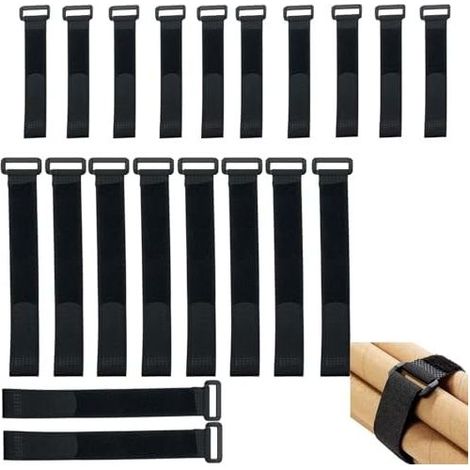 Sangles élastiques 20 pièces 2 tailles 20/30 cm, attaches réutilisables antidérapantes pour câbles, tuyaux, sport, maison et bureau, noires - (1/5)