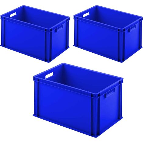 BRB 3 bacs empilables Euro avec 2 poignées traversantes, L x l x H 600 x 400 x 320 mm, bleu