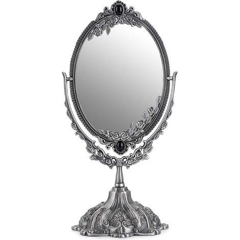 Specchio da Trucco, Specchio Decorativo Vintage Ovale e Doppia Faccia (Argento) (1/5)