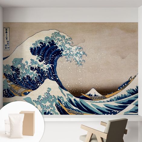 Papier peint intissé pour salon chambre à coucher peint imprimé Installation facile - Colle incluse gratuite Vague dramatique 152x104 cm (1/5)