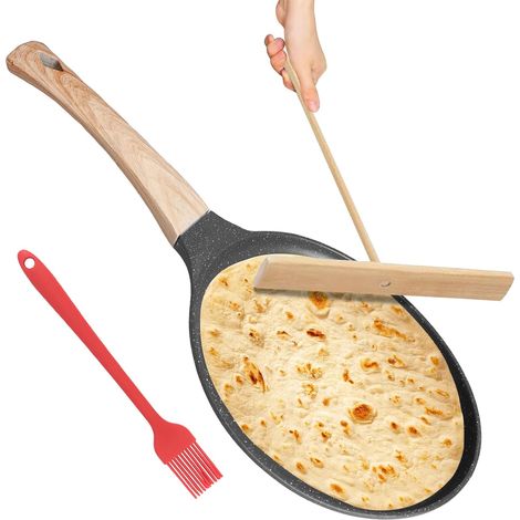 20cm Poêle à Crêpes: Poêle à Crêpes Antiadhésive, Crêpière avec Revêtement Antiadhésif, Poignée Confortable et Ergonomique, avec étaleur de Pâte et Spatule en Bois pour Tous Feux, Induction (1/5)