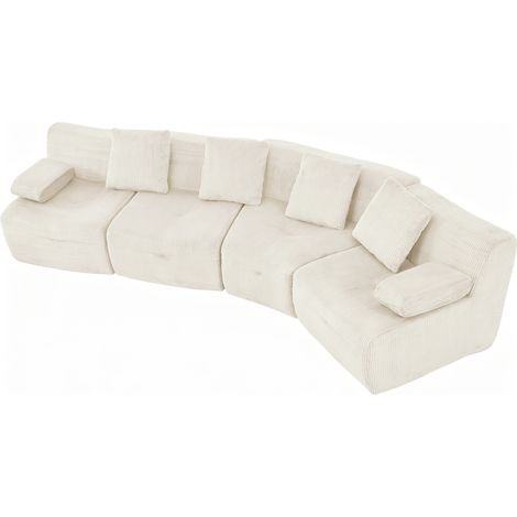 Sofá modular de 4 plazas en tejido de corduroy, color beige claro, sin montaje, 311 x 90 x 65 cm (1/5)