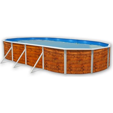 Kit piscine hors-sol acier Toi ETNICA ovale 7.3 x 3.66 x 1.2m décor bois
