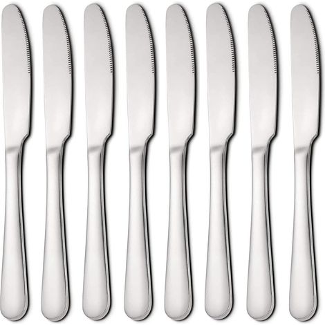 Couteau À Beurre - En Acier Inoxydable - Pour Dessert Et Viande - Lot De 8 - 23 Cm (1/5)