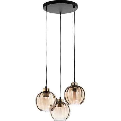 Suspension DEVI 3xE27 verre ambre noir doré TK-Lighting (1/2)