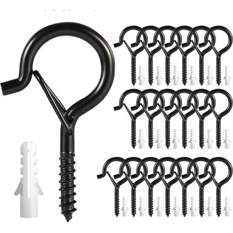Juego de 20 ganchos de tornillo, ganchos de tornillo de pared, ganchos de tornillo para exteriores, ganchos para coronas de exterior, ganchos de canalón para colgar coronas de plantas en macetas (1/4)