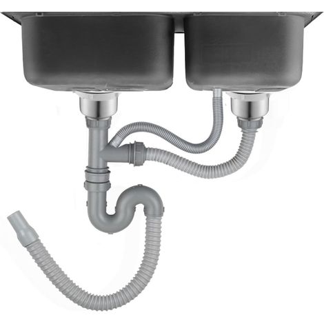 Tuyau D'égouttement D'évier de Cuisine courbé en S en Acier Inoxydable avec Double Drain, Ensemble de Tuyaux D'égout adapté au Kit de Vidange D'évier de Salle de Bains (1/5)