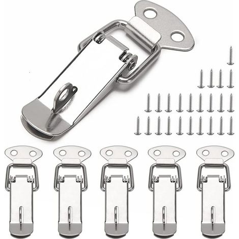 6 Pièces Fermeture a Levier Fermeture à Ressort Loquet, Loquet à Ressort Bascule 72mm, avec Crochet, pour Coffret, Boîte, Tiroir, Armoire, Coffre à Outil, avec 24 Vis (1/5)