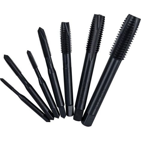 Lntyq Lot de 7 filetages métriques Tarauds Machine HSS Vis filetées M3 M4 M5 M6 M8 M10 M12 Tarauds à Goujure Droite Outil Taraudage Filetage (1/5)
