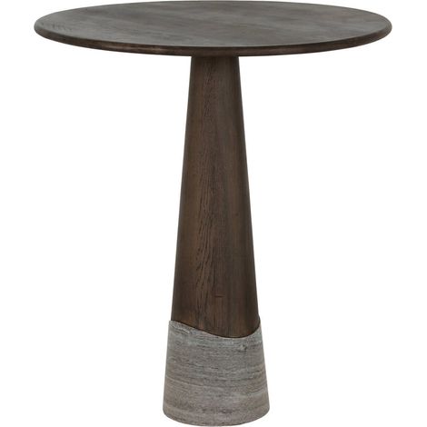 Table haute ronde en chêne et marbre - chêne fumé charbon et marbre gris (1/5)