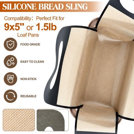 Silikon-Backformeinlagen, 2er-Set wiederverwendbare Backformeinlagen mit 4 Griffen, antihaftbeschichtete, lebensmittelechte Silikon-Backformstreifen, geeignet für Brotformen (1/5)