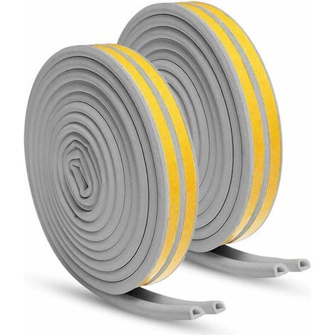 Door and Window Sealing Strip - Self-adhesive Foam Weather Strip, Soundproof Door Seal, Gap Blocker, EPDM Type D, 66ft (20m), Pack of 2 (Grey) (1/5)