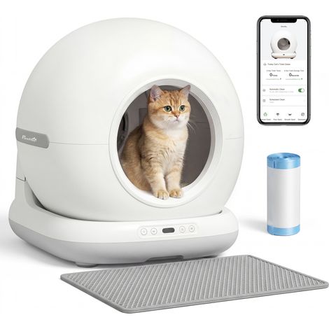 PawHut arenero gatos autolimpiable 72L, extragrande, arenero autolimpiable, control por app, control de olores y ruido, sensores de seguridad