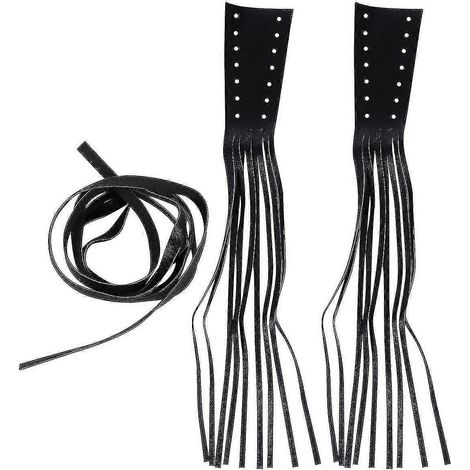 1 paire de poignées de guidon de moto à franges en similicuir avec pompons et couvre-levier de frein (1/2)