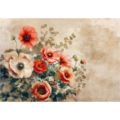 Papier peint mural fleurs vintage béton beige intissé grand format design intérieur salon chambre pas cher 400x280 cm (1/5)