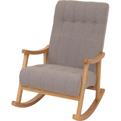 Fauteuil à bascule HWC-K10, fauteuil relax, bois MVG tissu/textile Bouclé (450g/m²) gris, piètement naturel (1/5)