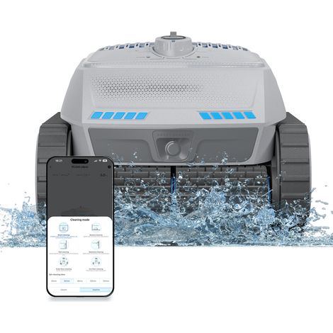 Robot piscine sans fil PC200 – Fond, parois et ligne d’eau, 300 m², 4 moteurs, double brosse, application IoT (1/5)