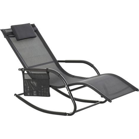 Chaise longue basculante métal époxy textilène tétière amovible accoudoirs pochette rangement