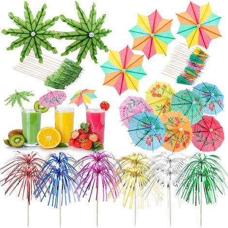 40 accessoires pour cocktails, parasols biodégradables en papier, cure-dents en bois durable, motifs tropicaux 3D, idéal fêtes d'été (1/5)