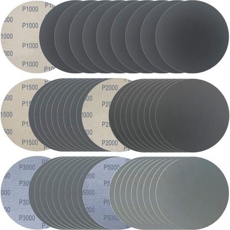 Disque De Ponçage - 150 mm - Carbure De Silicium - Usage Sec Ou Humide - Grains 1000 1500 2000 3000 5000 - Pour Ponceuse Orbitale Aléatoire - 50 Pièces (1/5)