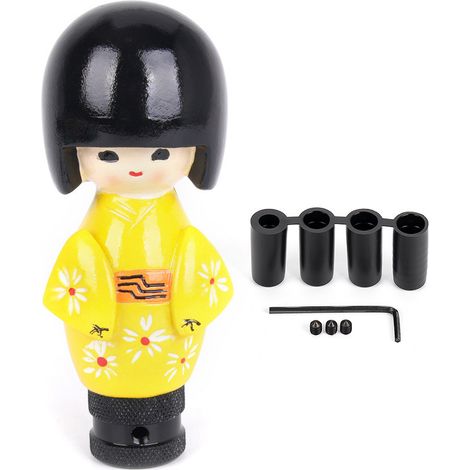 Car modification parts, resin material, lucky cat gear shift head, gear lever, shift handle, ball gear shift head, universal model - Kimono doll gear shift head - yellow (1/4)