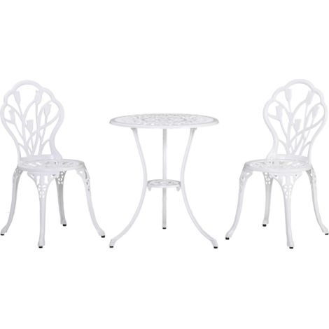 Salon de Jardin Aluminium 2 Personnes Table avec Trou de Parasol et 2 Chaises Ensemble Repas Mobilier Extérieur Balcon Terrasse Blanc (1/5)