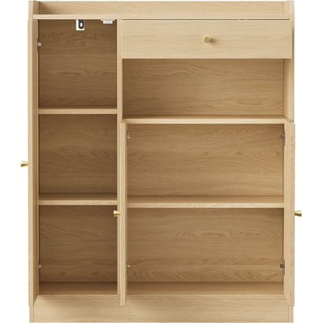 Scarpiera in rattan con cassetto e 3 ante, ripiani regolabili, 90 x 35 x 110 cm (1/5)